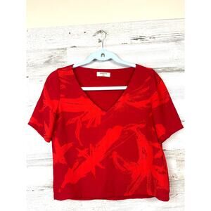 Aritzia Babaton Womens XXS Red Randy Cropped V Neck Short Sleeve Blouse